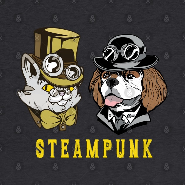 Steampunk Cat & Dog Couple by AJ techDesigns